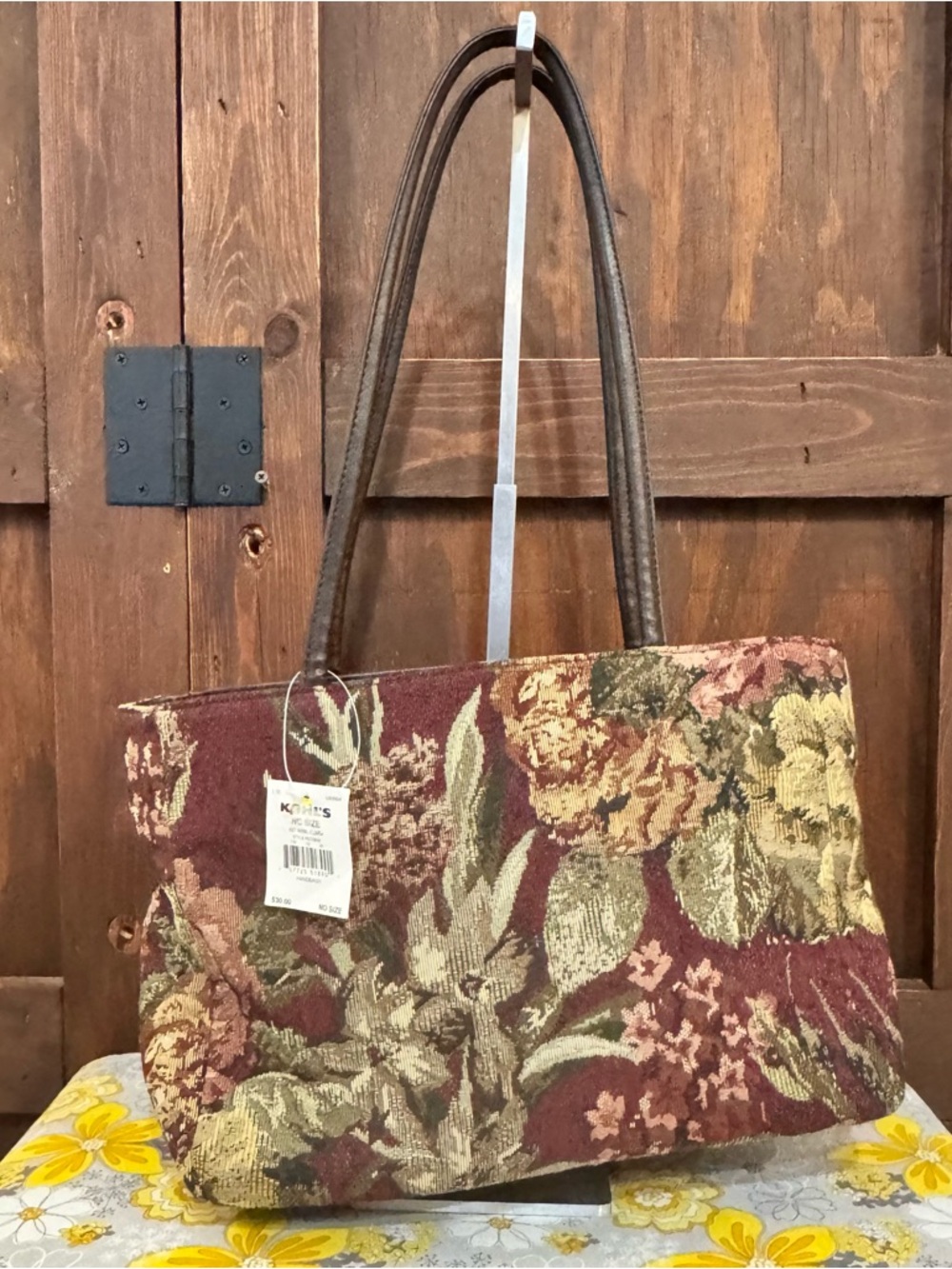 Sonoma Floral Tapestry Tote in Burgundy and Brown